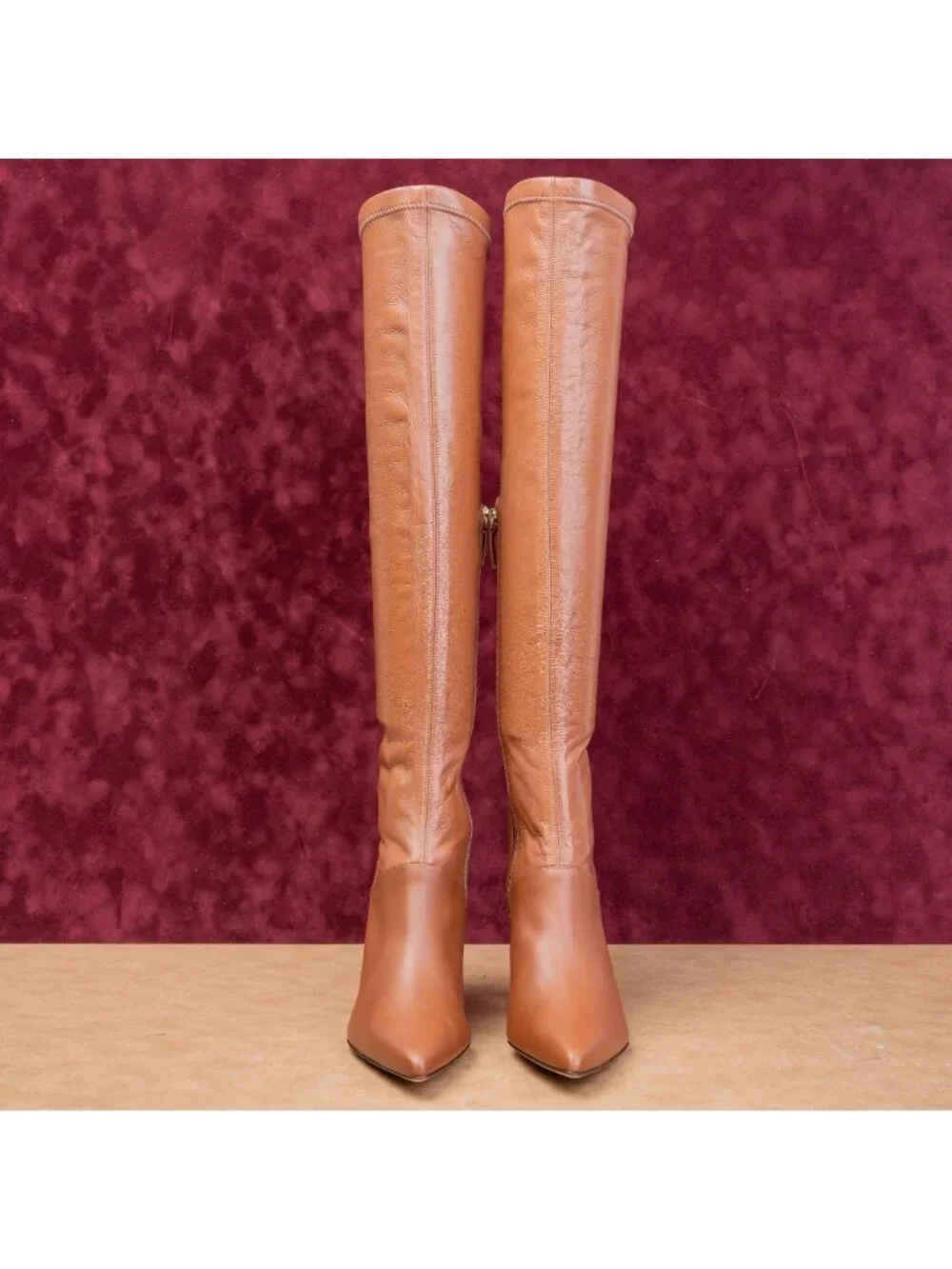 Tibi Wmn Brown Leather Fashion Party Night Heel Pointy Toe OTK Boots 6.5US EUR37
